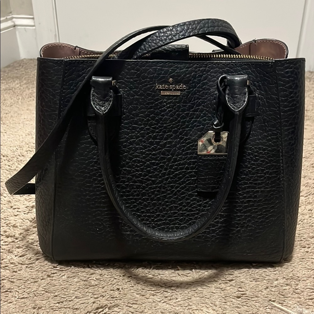 kate spade Black Satchel with Textured Leather and Gold Hardware